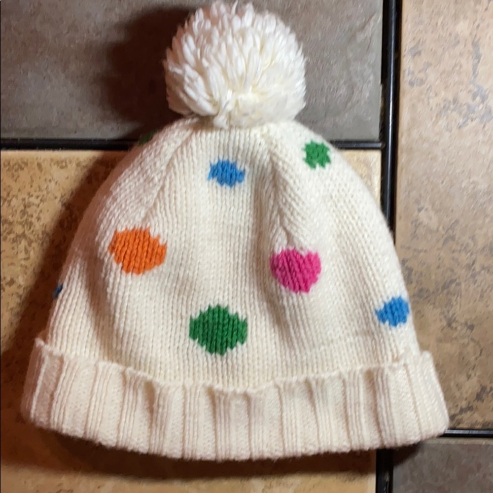 Baby GAP Knit Hat Cream with Multicolor Polka Dots OS